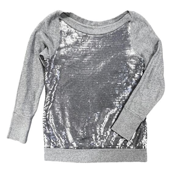 LOFT Tops - LOFT Sequined Sweatshirt Sweater Womens sz Large Gray After-Dark Sparkle Disco